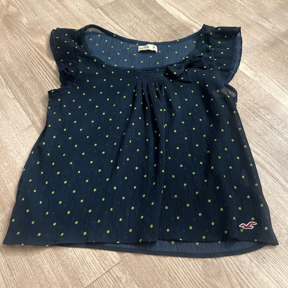 Hollister Blue and Green Blouse with Polka Dots
